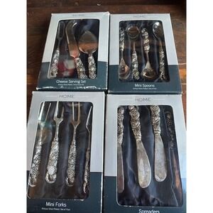 Home Collection Antique Silver Plated Grape Cheese Set Spoon Forks Spreader 15pc